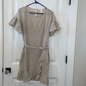 H&M Black and cream Linen belted dress, size 8